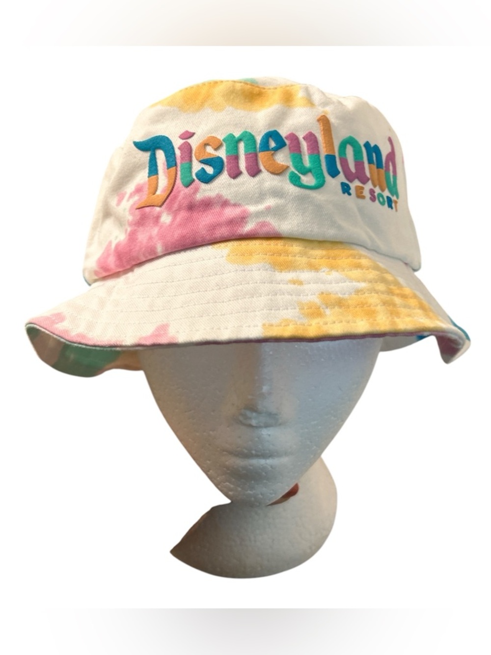Disney White Bucket Hat with Pink, Blue & Yellow Tie-Dye